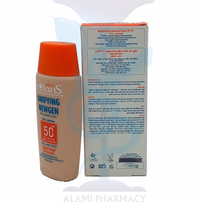 فلوئید ضد آفتاب و ضد لک آردن سولاریس رنگ بژ روشن یونی فایینگ نیوژن spf 50 حجم 75 میل